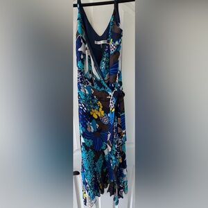 Trina Turk Blue and Brown Floral Wrap Dress